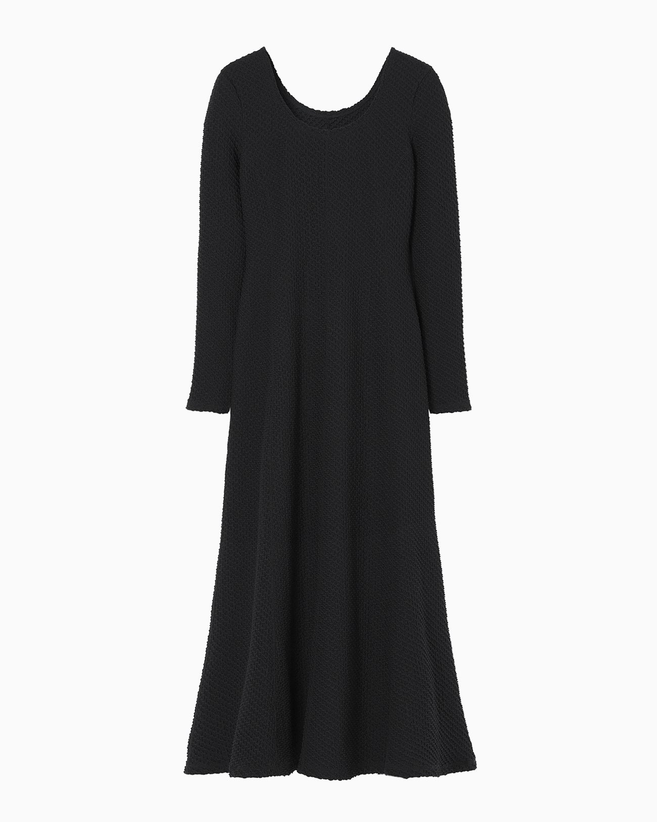 Shirring Jersey Jacquard Long Sleeve Dress - black - Mame Kurogouchi