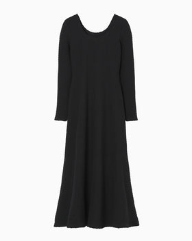 Shirring Jersey Jacquard Long Sleeve Dress - black