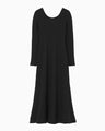 Shirring Jersey Jacquard Long Sleeve Dress - black
