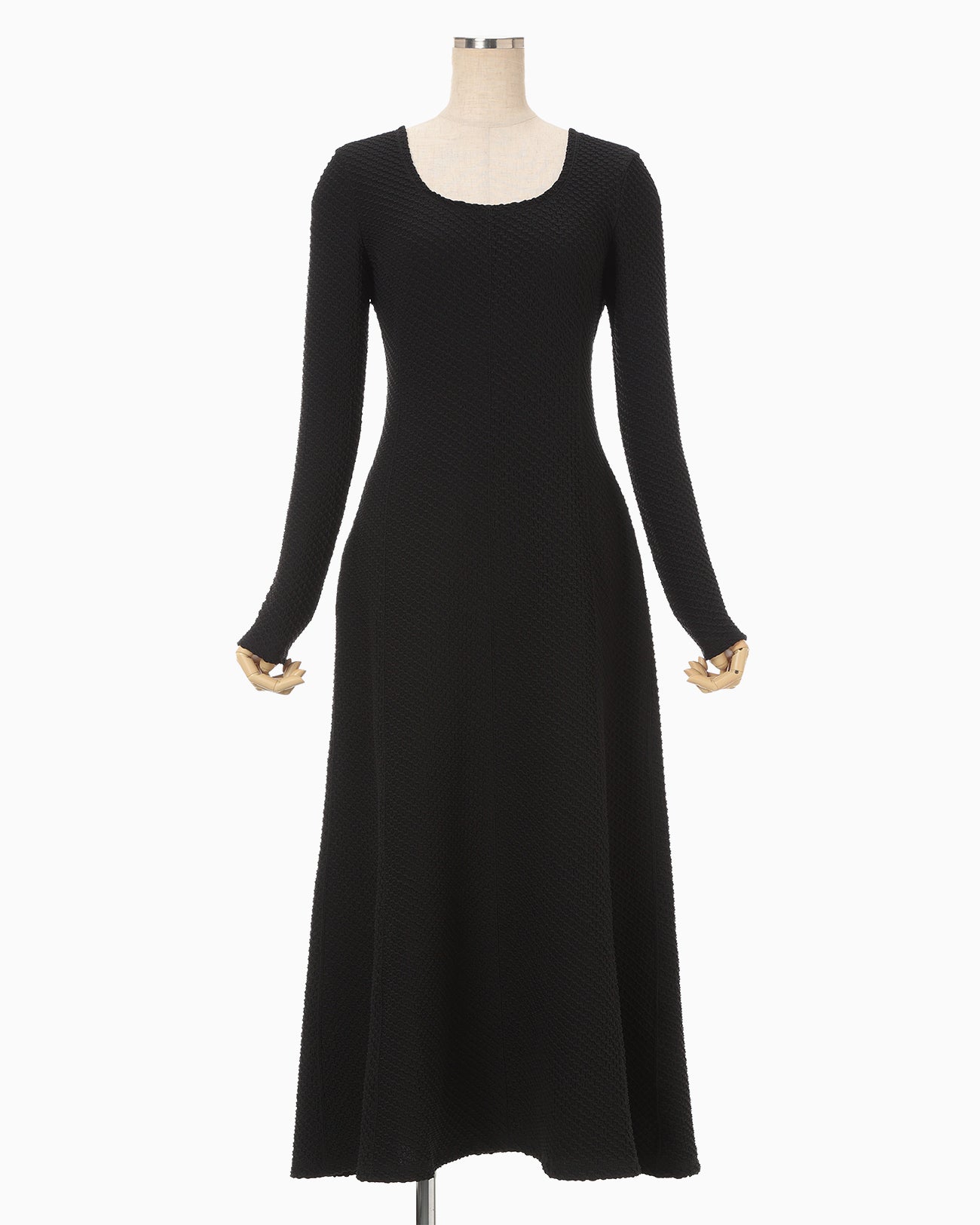 Shirring Jersey Jacquard Long Sleeve Dress - black - Mame Kurogouchi