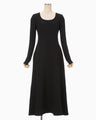 Shirring Jersey Jacquard Long Sleeve Dress - black