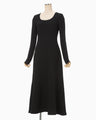 Shirring Jersey Jacquard Long Sleeve Dress - black