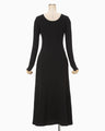 Shirring Jersey Jacquard Long Sleeve Dress - black