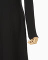 Shirring Jersey Jacquard Long Sleeve Dress - black