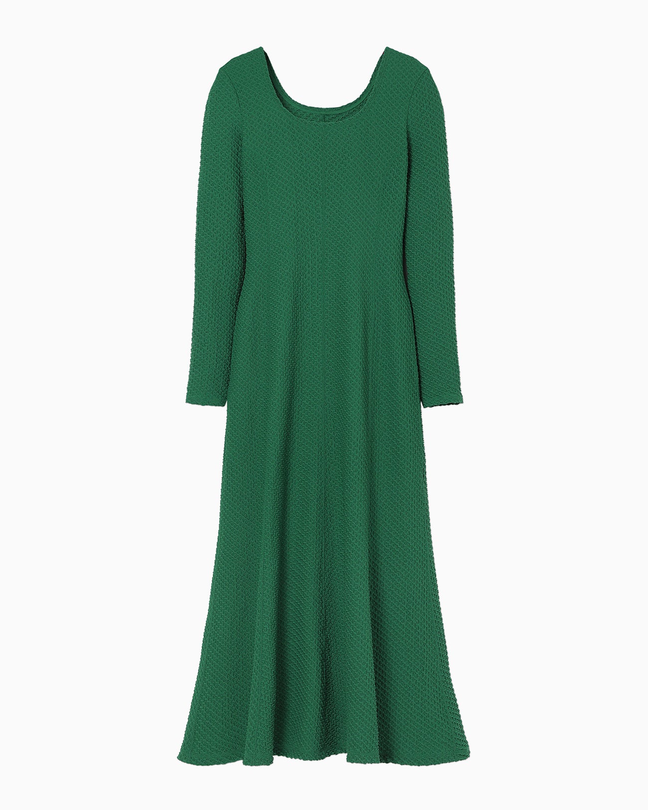 Shirring Jersey Jacquard Long Sleeve Dress - green - Mame Kurogouchi