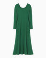 Shirring Jersey Jacquard Long Sleeve Dress - green