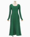 Shirring Jersey Jacquard Long Sleeve Dress - green