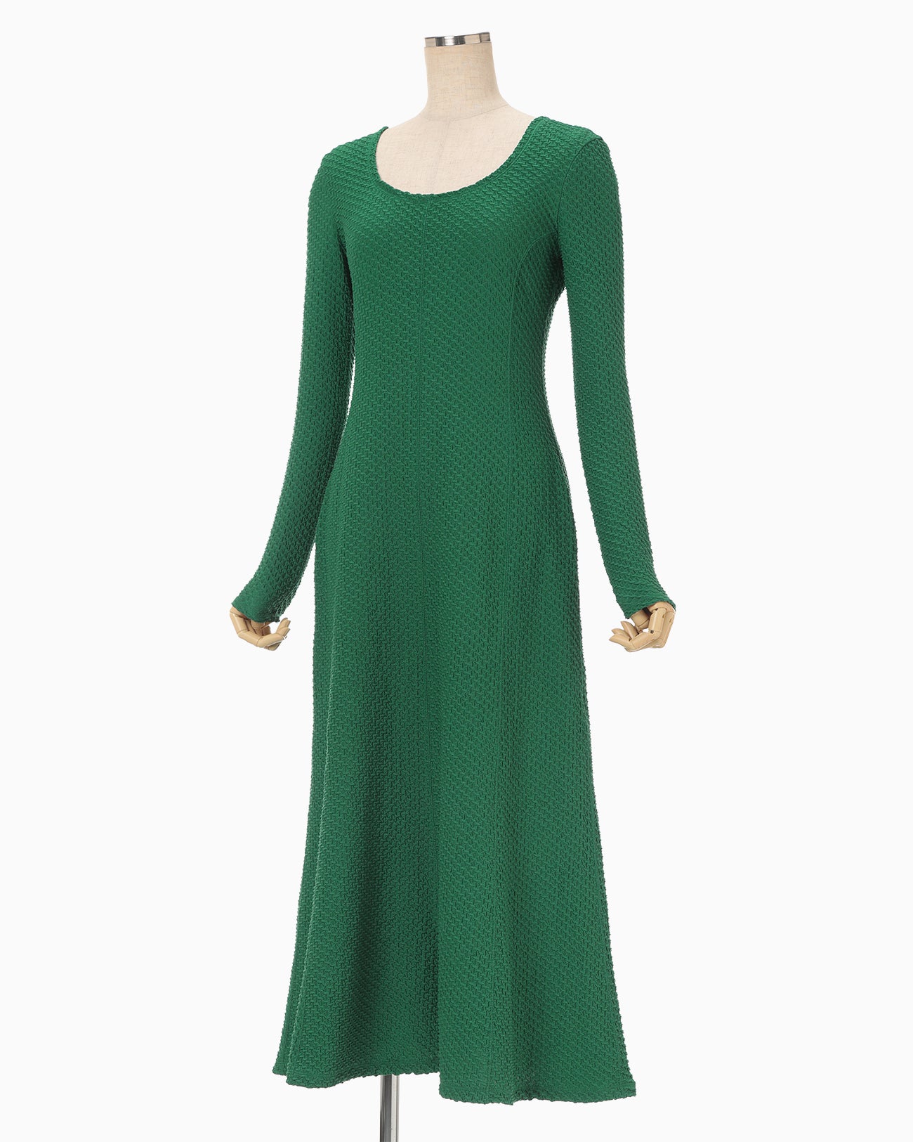 Shirring Jersey Jacquard Long Sleeve Dress - green - Mame Kurogouchi