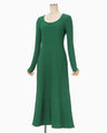 Shirring Jersey Jacquard Long Sleeve Dress - green