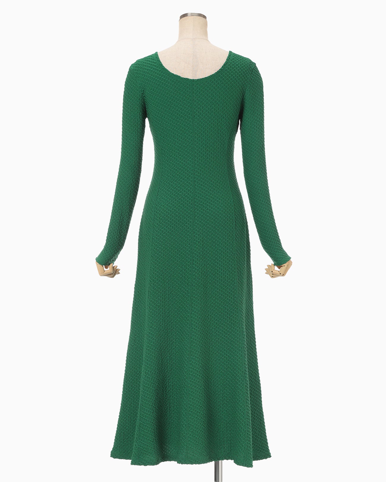 Shirring Jersey Jacquard Long Sleeve Dress - green - Mame Kurogouchi