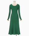 Shirring Jersey Jacquard Long Sleeve Dress - green