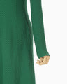 Shirring Jersey Jacquard Long Sleeve Dress - green