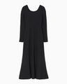 Shirring Jersey Jacquard Long Sleeve Dress - navy