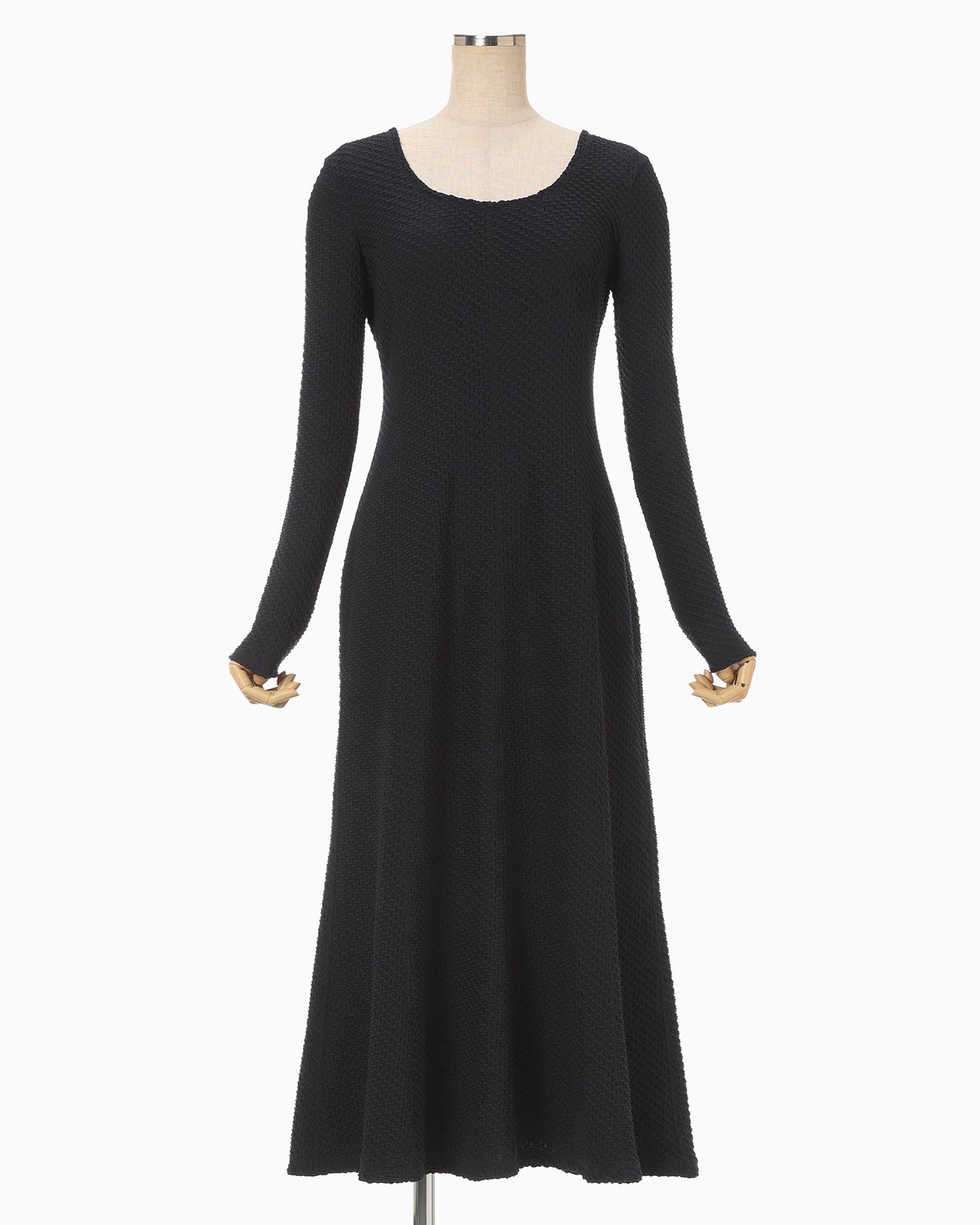 Shirring Jersey Jacquard Long Sleeve Dress - navy - Mame Kurogouchi