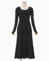 Shirring Jersey Jacquard Long Sleeve Dress - navy