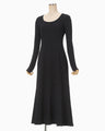 Shirring Jersey Jacquard Long Sleeve Dress - navy