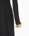 Shirring Jersey Jacquard Long Sleeve Dress - navy
