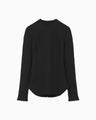 Shirring Jersey Jacquard Long Sleeve Top - black