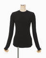 Shirring Jersey Jacquard Long Sleeve Top - black