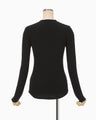 Shirring Jersey Jacquard Long Sleeve Top - black