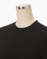 Shirring Jersey Jacquard Long Sleeve Top - black