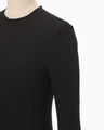 Shirring Jersey Jacquard Long Sleeve Top - black