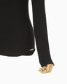 Shirring Jersey Jacquard Long Sleeve Top - black