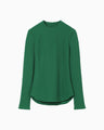 Shirring Jersey Jacquard Long Sleeve Top - green
