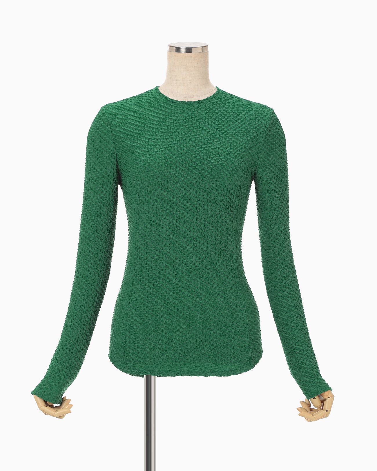 Shirring Jersey Jacquard Long Sleeve Top - green - Mame Kurogouchi