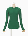 Shirring Jersey Jacquard Long Sleeve Top - green