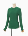 Shirring Jersey Jacquard Long Sleeve Top - green