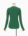 Shirring Jersey Jacquard Long Sleeve Top - green