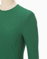 Shirring Jersey Jacquard Long Sleeve Top - green