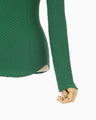 Shirring Jersey Jacquard Long Sleeve Top - green