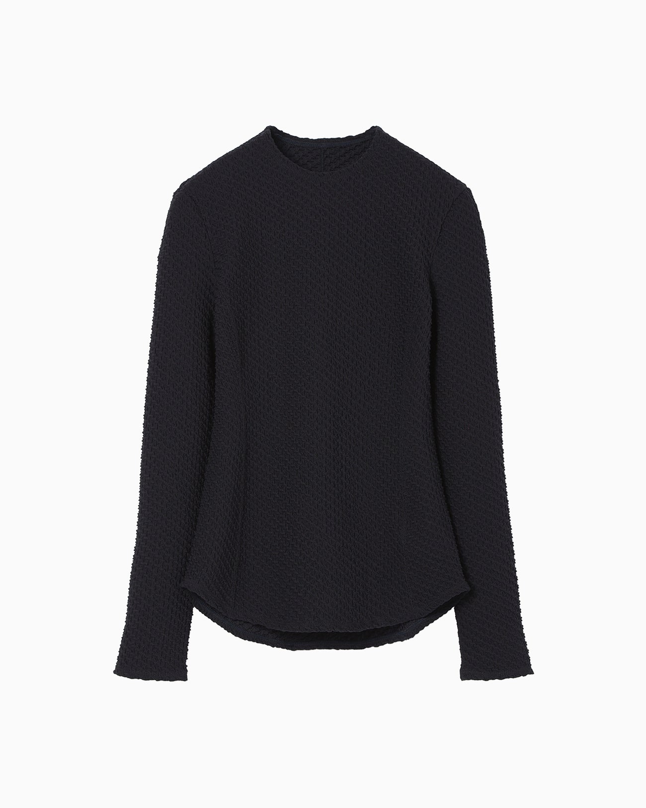 Shirring Jersey Jacquard Long Sleeve Top - navy - Mame Kurogouchi