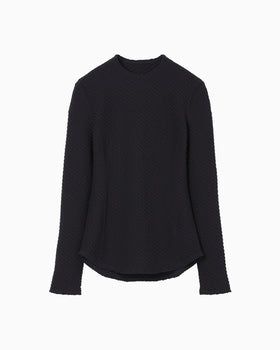 Shirring Jersey Jacquard Long Sleeve Top - navy