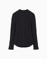 Shirring Jersey Jacquard Long Sleeve Top - navy