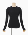 Shirring Jersey Jacquard Long Sleeve Top - navy