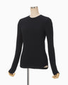 Shirring Jersey Jacquard Long Sleeve Top - navy