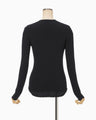 Shirring Jersey Jacquard Long Sleeve Top - navy