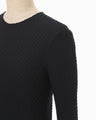 Shirring Jersey Jacquard Long Sleeve Top - navy