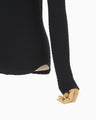Shirring Jersey Jacquard Long Sleeve Top - navy