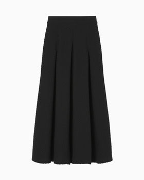 Shirring Jersey Jacquard Pleats Skirt - black