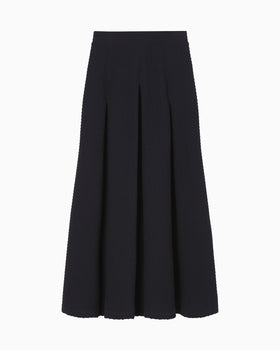 Shirring Jersey Jacquard Pleats Skirt - navy