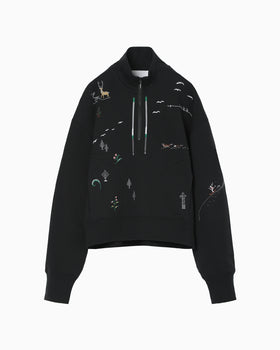 Landscape Embroidery Half Zipped Sweatshirt - black