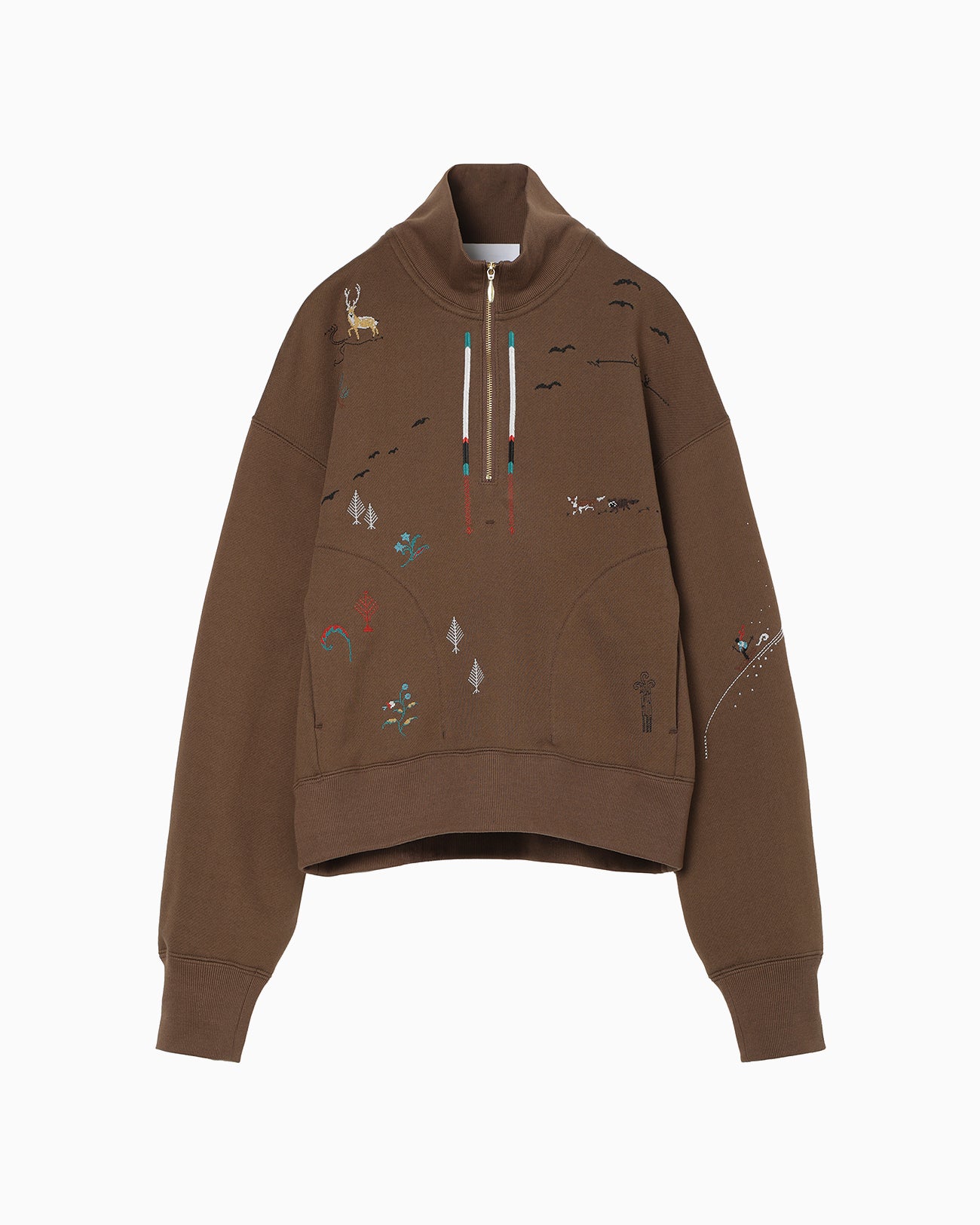 むーさん Landscape Embroidery Half Zipped Sweatshirt - brown - Mame Kurogouchi