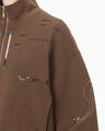 Landscape Embroidery Half Zipped Sweatshirt - brown