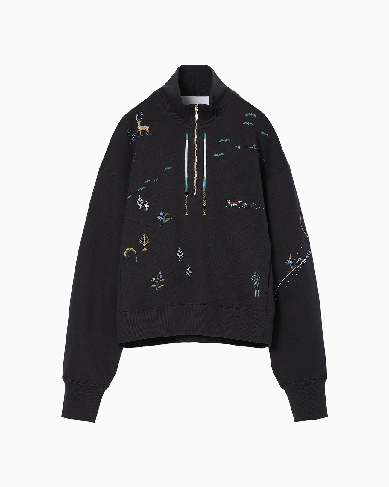 Landscape Embroidery Half Zipped Sweatshirt - navy - Mame Kurogouchi