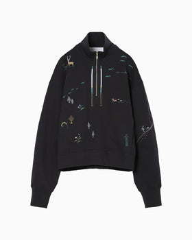 Landscape Embroidery Half Zipped Sweatshirt - navy