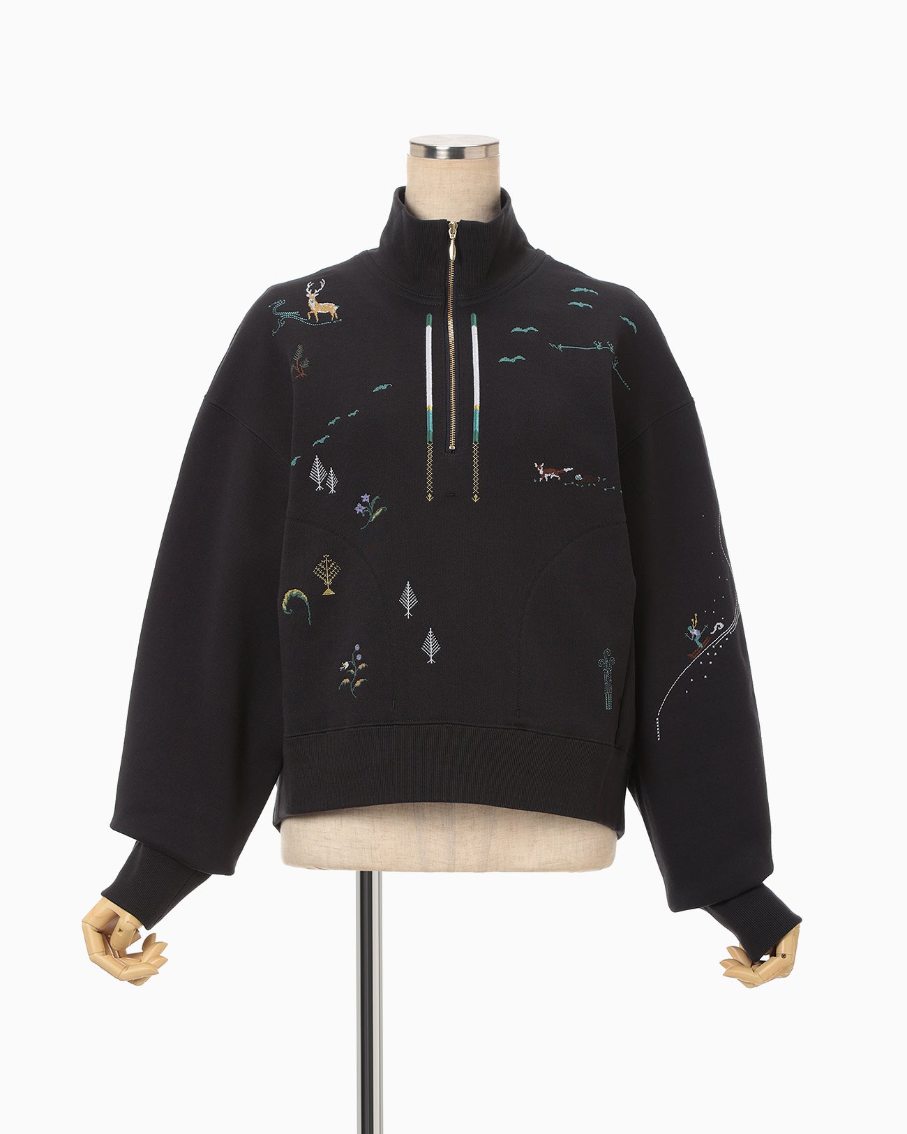 Landscape Embroidery Half Zipped Sweatshirt - navy - Mame Kurogouchi